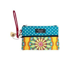 Elisalou Designs Change Purse Clutch Blue Orange Wristlette Zipper New